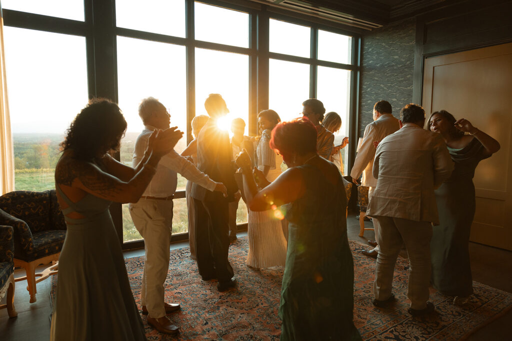 Family has a dance party wedding celebration while in Hudson, NY. 
